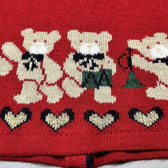 Vtg Nutcracker Ugly Christmas Sweater Cardigan Teddy Bears Hearts Bells Medium - Picture 4 of 8